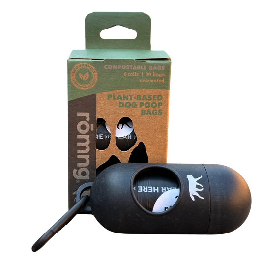 Compostable Dog Poop Bags + Bamboo Dispenser